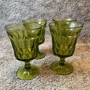 Vintage 1970's Noritake Perspective Ice Tea Avocado Green Glass Goblet Set